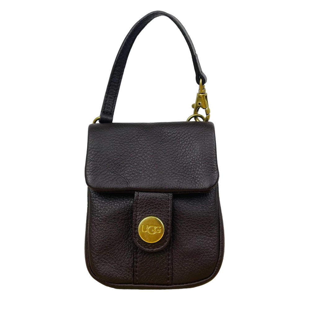 UGG Australia Chocolate Brown Leather Micro Wristlet Pouch